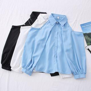 Chain-strap Off-shoulder Loose Shirt