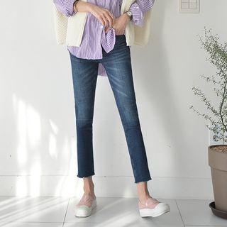 Cut-hem Washed Slim-fit Jeans