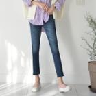 Cut-hem Washed Slim-fit Jeans