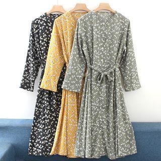 Long-sleeve Lace Up Floral Dress