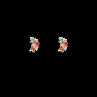 Flower Alloy Earring 1 Pair - Red & Blue & Pink - One Size