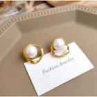 Faux Pearl Twisted Alloy Hoop Earring 1 Pair - S925 Silver - White & Gold - One Size