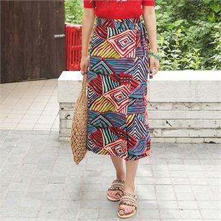 Multicolor Patterned Surplice-wrap Skirt