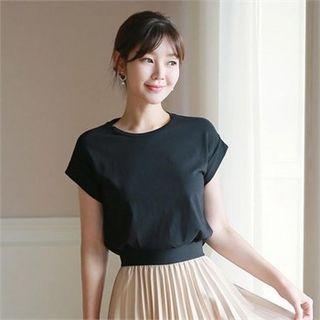 Round-neck Cuffed Sleeve Top