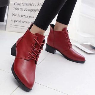 Faux Leather Low-heel Short Boots