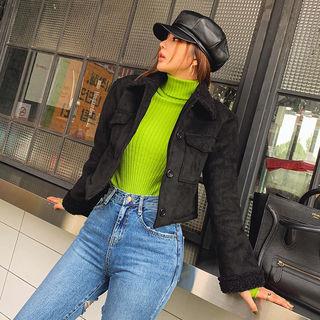 Fleece-collar Faux-suede Jacket