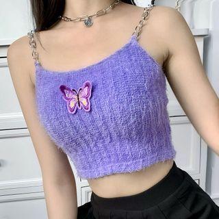 Chain Strap Butterfly Embroidered Camisole Top