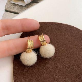 Pom Pom Earring 1 Pair - Gold & Beige - One Size