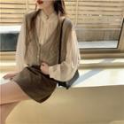 Ruffled Blouse / Single-breasted Sweater Vest