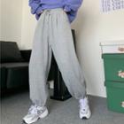 Long-sleeve Print Sweatshirt / High-waist Gathered Cuff Sweatpants