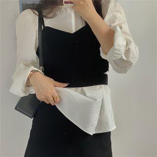 Long-sleeve Blouse / Spaghetti Strap Crop Top / A-line Mini Skirt