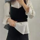 Long-sleeve Blouse / Spaghetti Strap Crop Top / A-line Mini Skirt