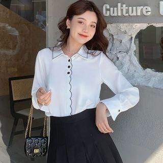 Two Tone Chiffon Wave Blouse