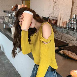 Cut Out Long-sleeve T-shirt Lemon Yellow - One Size