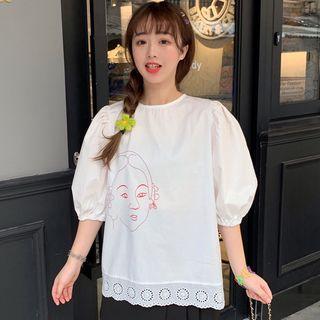 Cartoon Face Elbow-sleeve Top