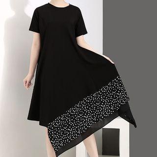 Short-sleeve Dotted Panel Midi T-shirt Dress