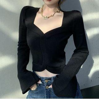 Square Collar Plain Cropped Knit Top