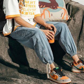 Paisley Print Trim Harem Jeans