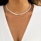 Layered Faux Pearl Chain Necklace 1 Pc - 3028 - Gold - One Size