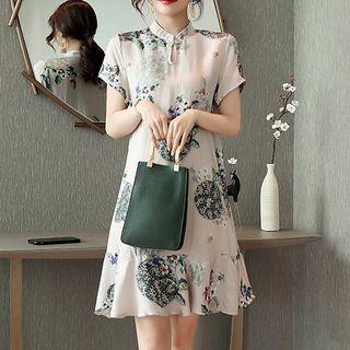 Short-sleeve Mini Floral Qipao