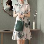 Short-sleeve Mini Floral Qipao