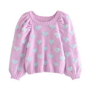 Puff-sleeve Heart Cropped Sweater