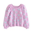 Puff-sleeve Heart Cropped Sweater