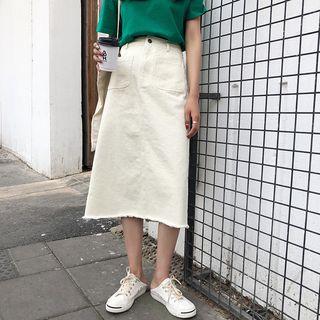 High Waist Midi Denim A-line Skirt
