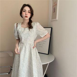 Square-neck Floral Short-sleeve Dress