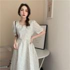 Square-neck Floral Short-sleeve Dress