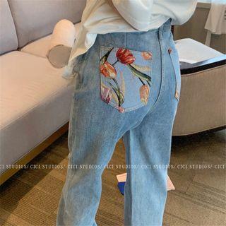Mid Rise Floral Loose Fit Jeans