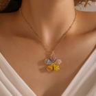 Bead Flower Pendant Necklace 15692 - Gold - Purple & Pink & Yellow & Orange & Blue - One Size