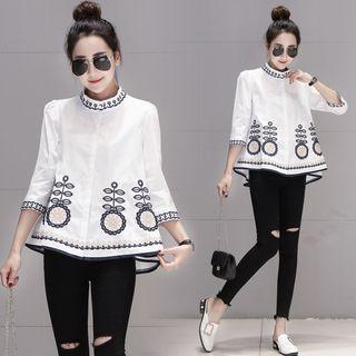 3/4-sleeve Floral Embroidered Shirt