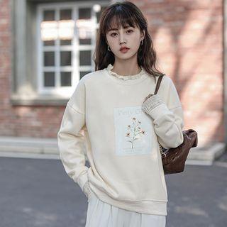 Floral Print Lace Trim Sweatshirt
