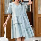 Short-sleeve Asymmetric Mini A-line Dress