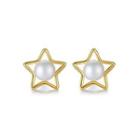 Sterling Silver Plated Gold Simple Fashion Star Stud Earrings With Freshwater Pearls Golden - One Size