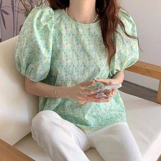 Short-sleeve Floral Bow Back Blouse