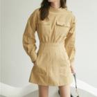 Long-sleeve Chest Pocket A-line Dress