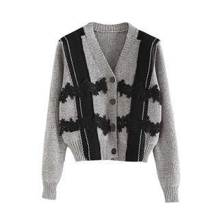 Long Sleeve Lace-panel Loose-fit Sweater Gray - One Size