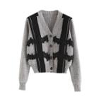Long Sleeve Lace-panel Loose-fit Sweater Gray - One Size