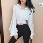 Plain Bell-sleeve Cropped Blouse