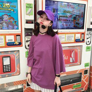 3/4-sleeve Oversized Plain T-shirt