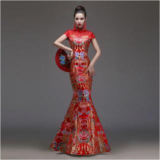 Cap-sleeve Mermaid Wedding Cheongsam