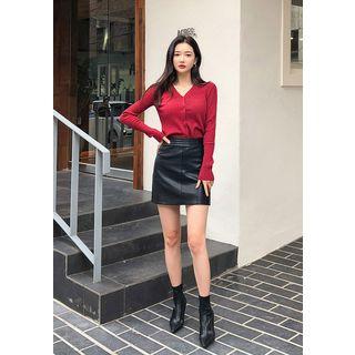 Inset Shorts Pleather Miniskirt