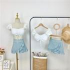 Set: Ruffled Drawstring Cropped Swim Top + Swim Skirt