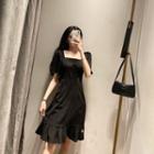 Puff-sleeve Ruffle Hem A-line Dress