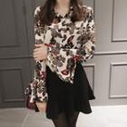 Ruffle-sleeve Floral Pattern Blouse