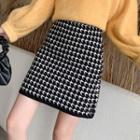 Houndstooth Knit Mini A-line Skirt
