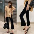 Plain High-waist Cropped Boot-cut Pants