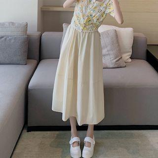 High-waist Loose-fit A-line Midi Skirt Almond - One Size